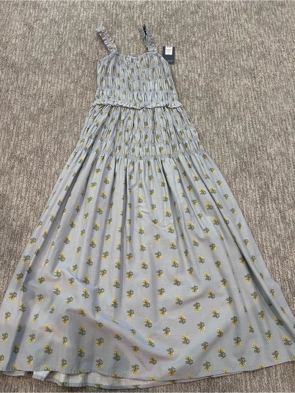 Light Blue Floral Maxi Dress with Smocked Bodice